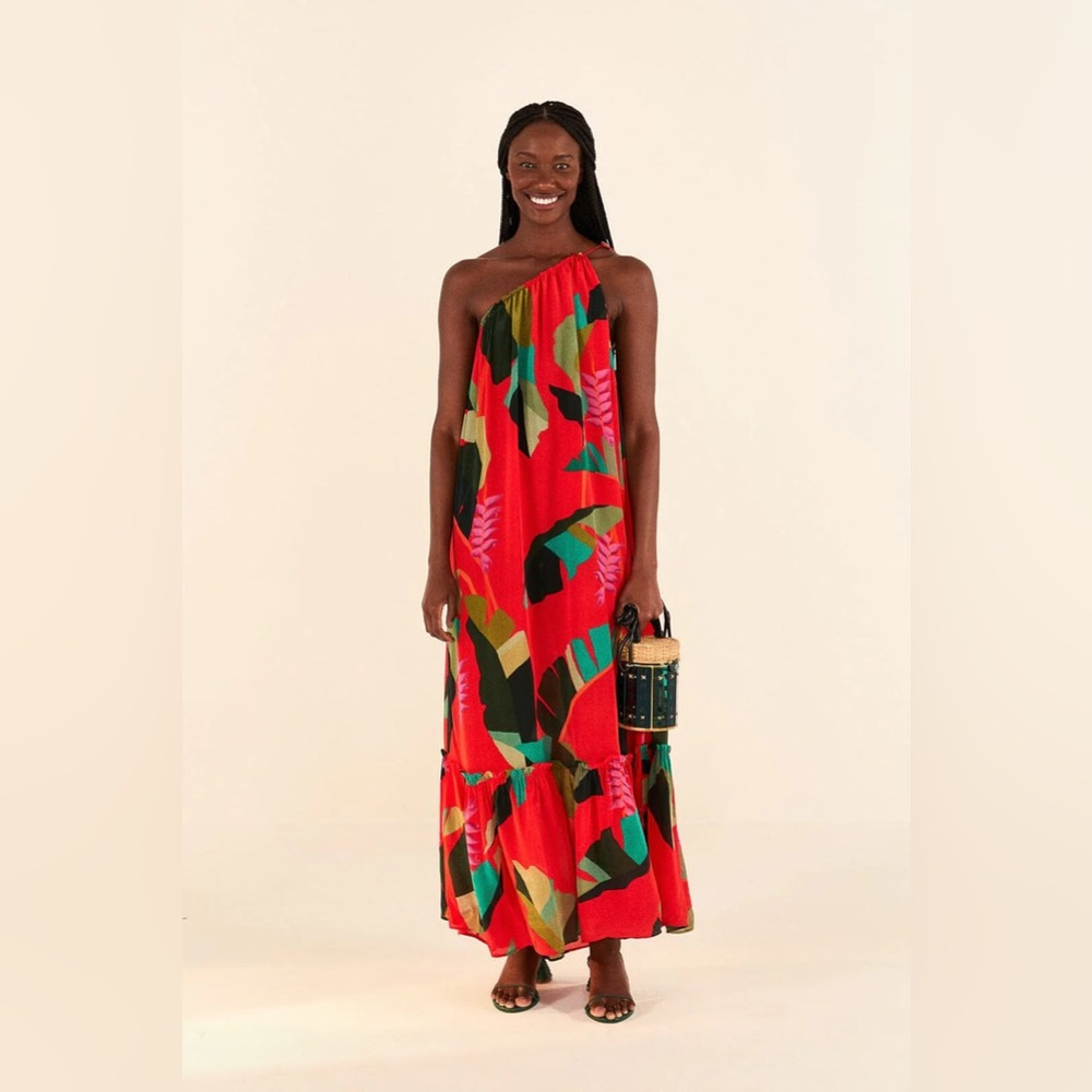 🍍Farm Rio Red Heliconia Maxi Dress